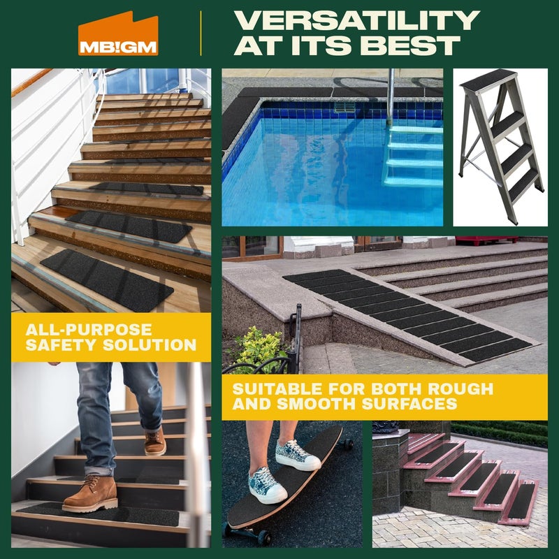 MBIGM 8-Pack 24" X 6" Pre-Cut Stair Treads 80 Grit Non-Slip Outdoor Tape Black Heavy Duty Anti Slip Traction Adhesive Strips - Image 5